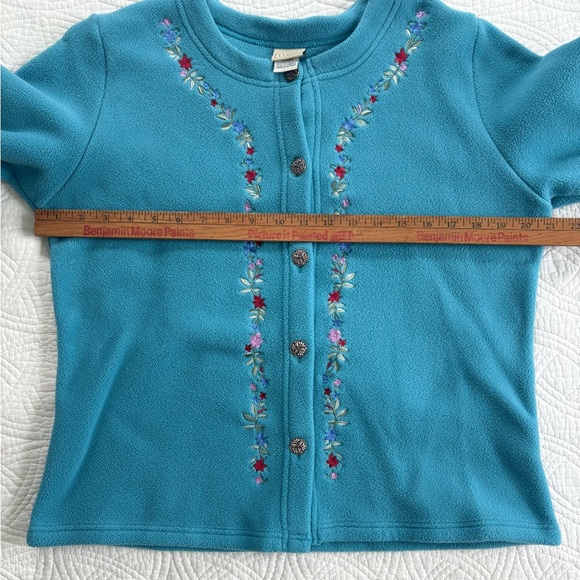 L.L. Bean Vintage Teal Fleece Floral Embroidery Medium - Picture 4 of 9